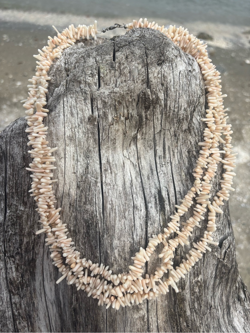 Vintage 3-Strand Natural Coral Branch Necklace • Ivory Cream Statement Jewelry